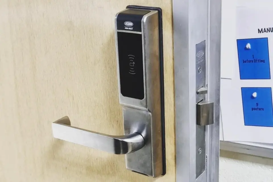 Lockwood electronic card access lock installed on a commercial door in Perth