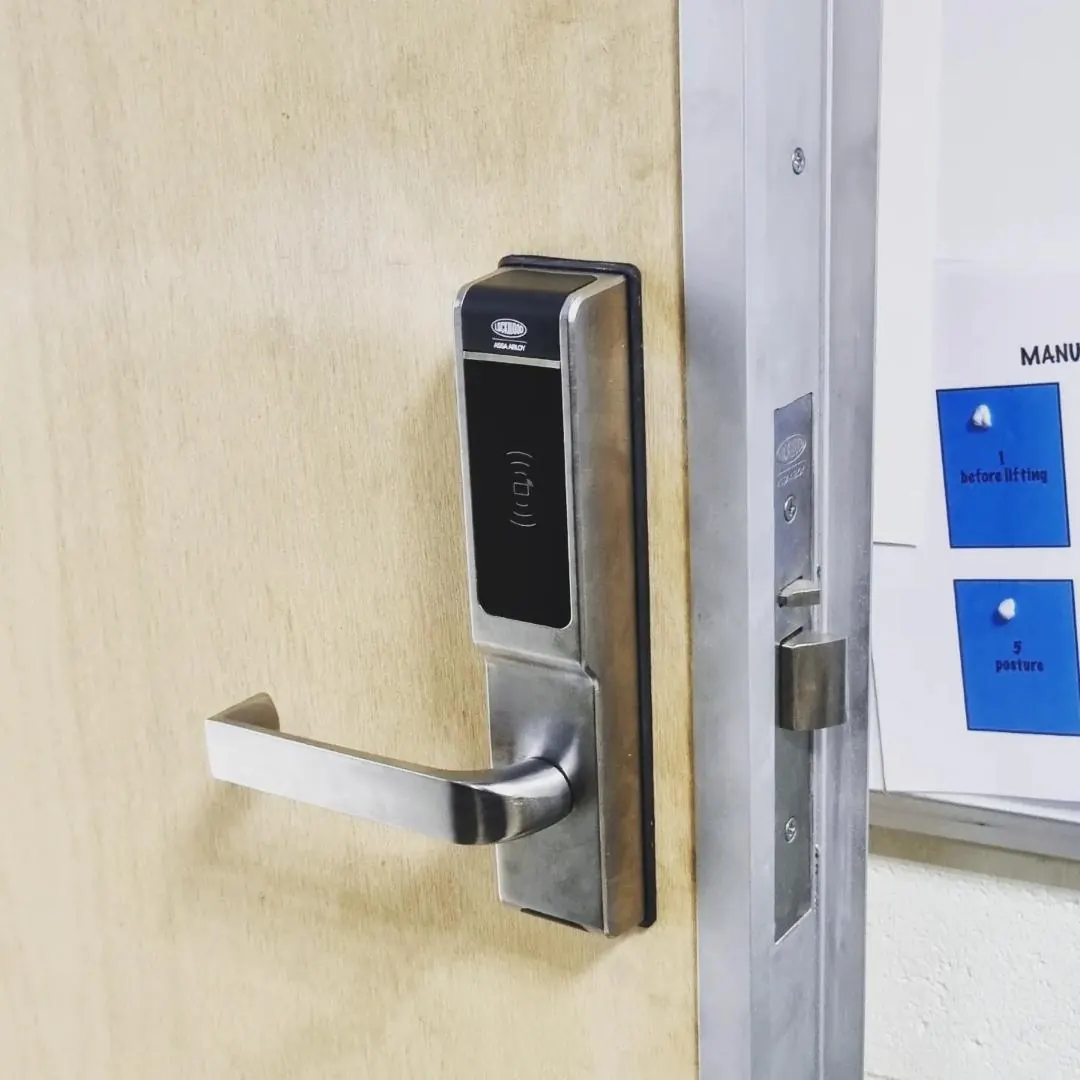 Lockwood electronic card access lock installed on a commercial door in Perth