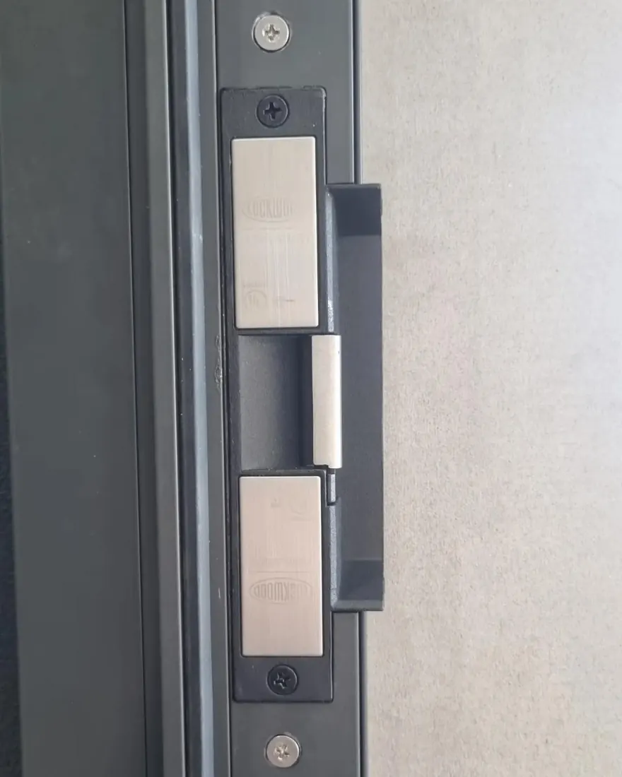 Lockwood electric strike installed in a commercial door frame for access control in Perth