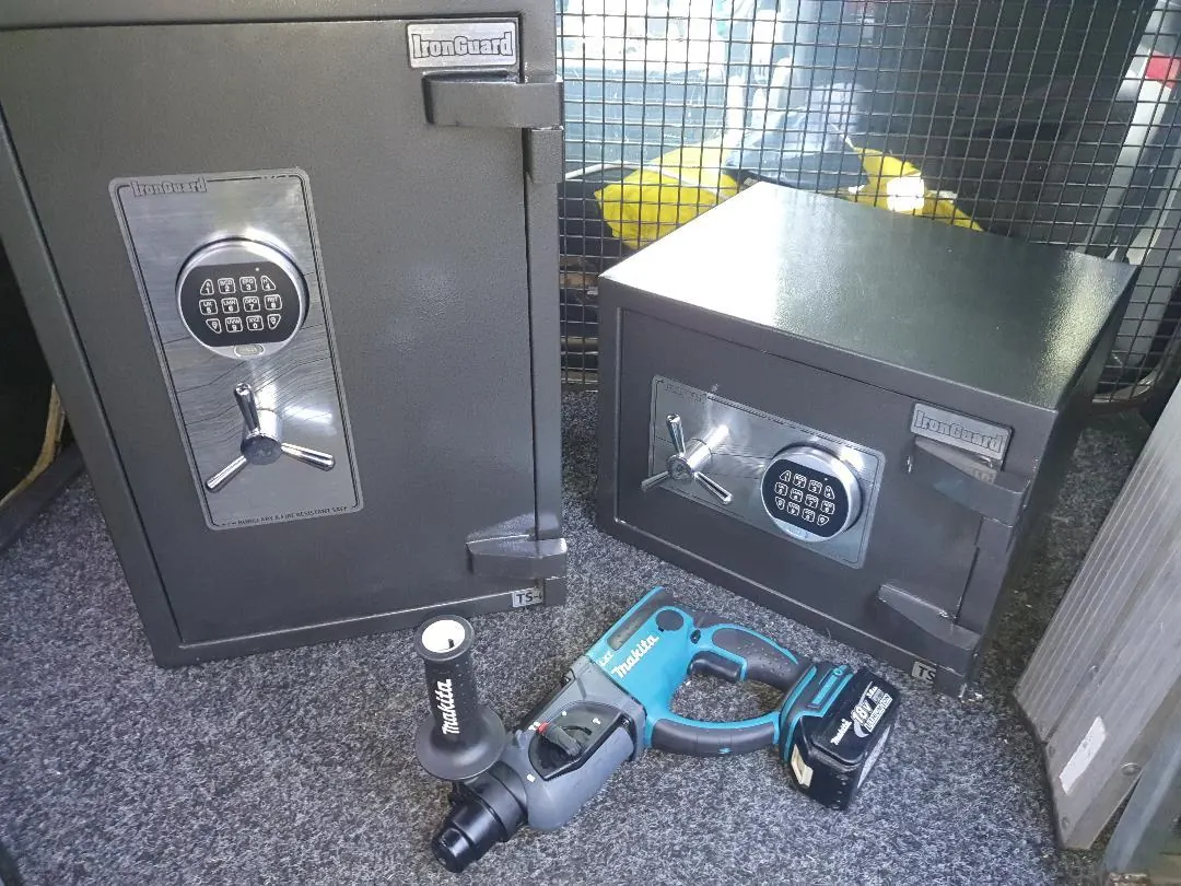 Two digital keypad safes in the Shield Lock and Key van ready for bolt-down installation in Perth
